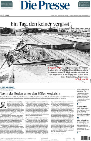 Prima pagina Die Presse di oggi - Quotidiano estero
