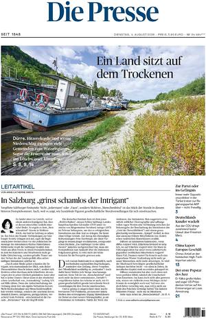 Prima pagina Die Presse di oggi - Quotidiano estero