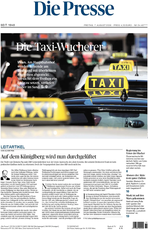 Prima pagina Die Presse di oggi - Quotidiano estero