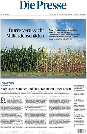 Prima pagina Die Presse di oggi - Quotidiano estero