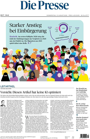 Prima pagina Die Presse di oggi - Quotidiano estero