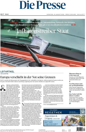 Prima pagina Die Presse di oggi - Quotidiano estero