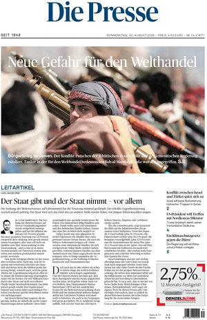 Prima pagina Die Presse di oggi - Quotidiano estero