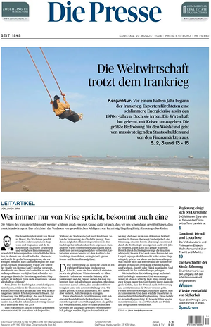 Prima pagina Die Presse di oggi - Quotidiano estero