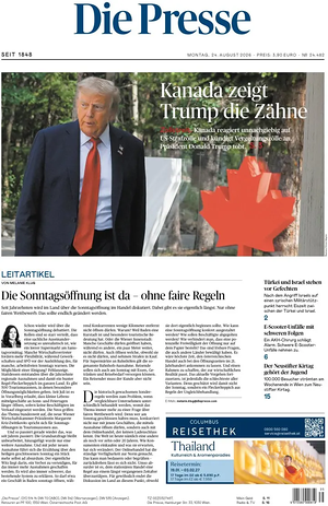Prima pagina Die Presse di oggi - Quotidiano estero