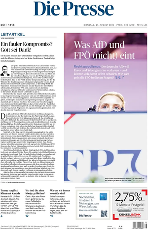 Prima pagina Die Presse di oggi - Quotidiano estero