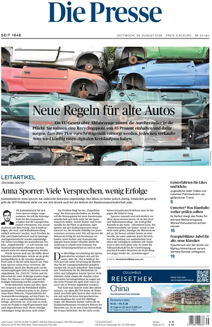 Prima pagina Die Presse di oggi - Quotidiano estero