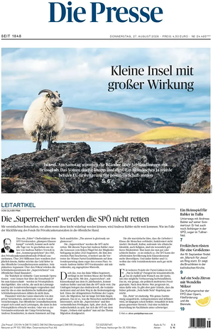 Prima pagina Die Presse di oggi - Quotidiano estero