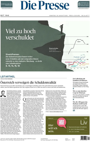 Prima pagina Die Presse di oggi - Quotidiano estero
