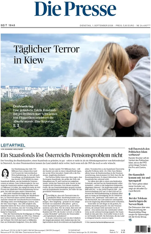 Prima pagina Die Presse di oggi - Quotidiano estero