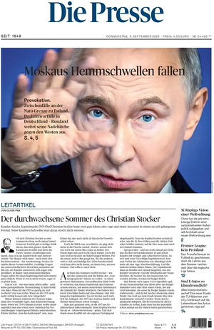 Prima pagina Die Presse di oggi - Quotidiano estero