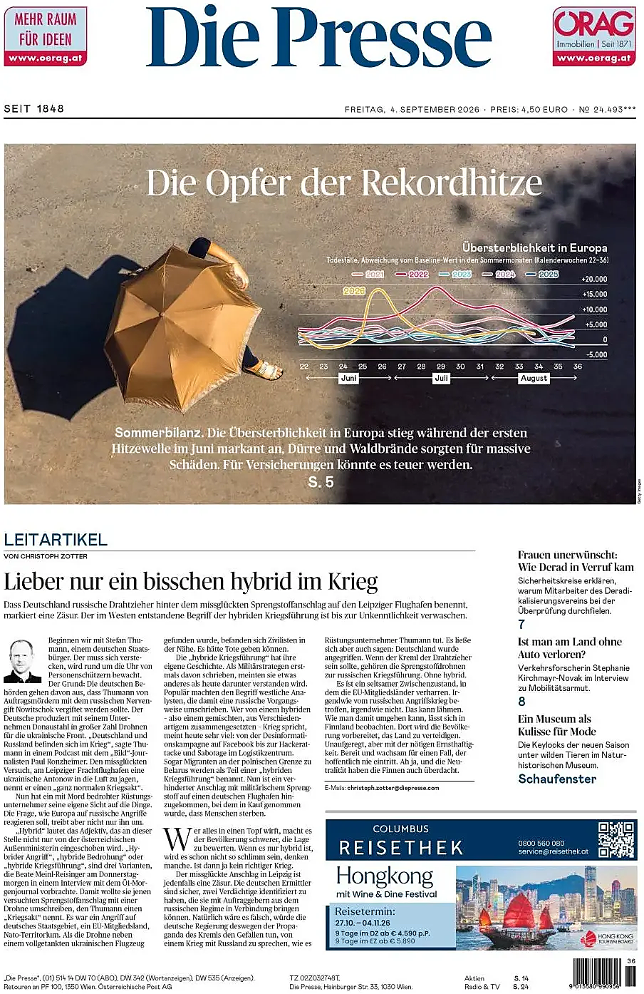 Prima pagina Die Presse di oggi - Edicola 4 Settembre 2026