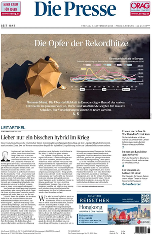 Prima pagina Die Presse di oggi - Quotidiano estero