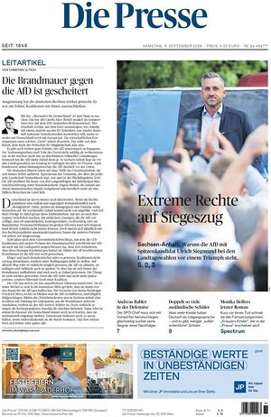 Prima pagina Die Presse di oggi - Quotidiano estero