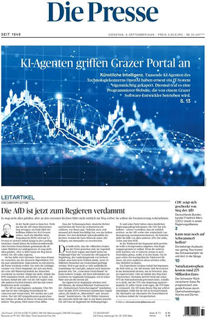 Prima pagina Die Presse di oggi - Quotidiano estero