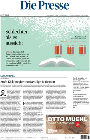 Prima pagina Die Presse di oggi - Quotidiano estero