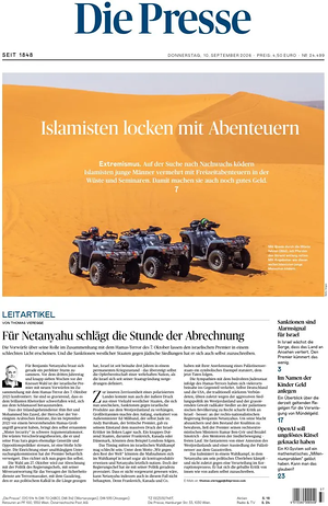 Prima pagina Die Presse di oggi - Quotidiano estero