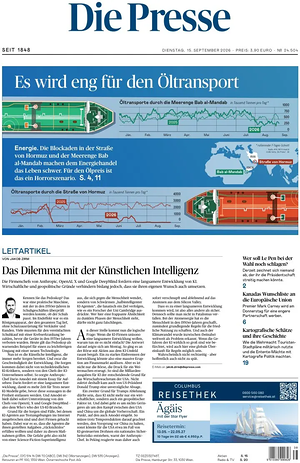 Prima pagina Die Presse di oggi - Quotidiano estero