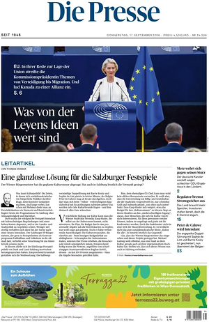Prima pagina Die Presse di oggi - Quotidiano estero