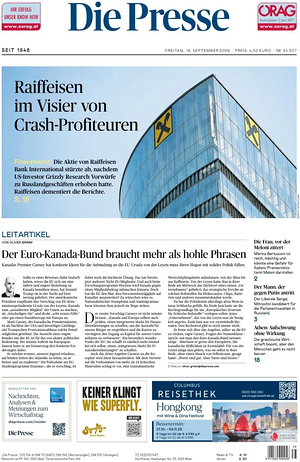 Prima pagina Die Presse di oggi - Quotidiano estero