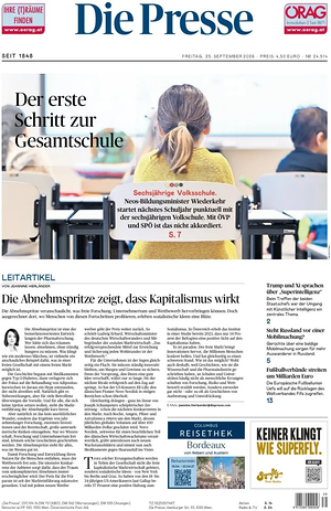 Prima pagina Die Presse di oggi - Quotidiano estero