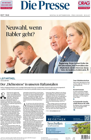 Prima pagina Die Presse di oggi - Quotidiano estero