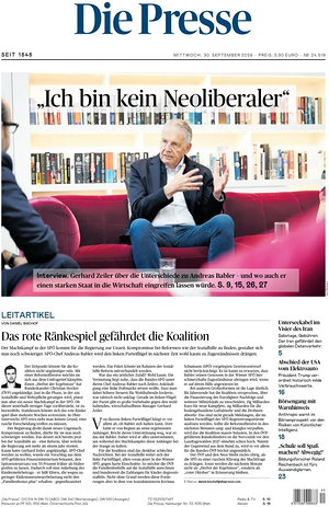 Prima pagina Die Presse di oggi - Quotidiano estero