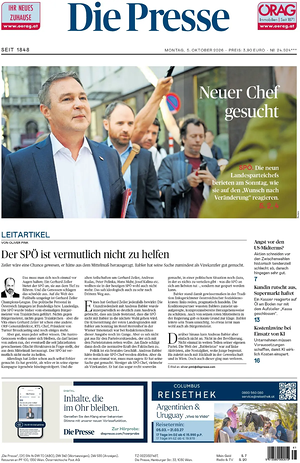 Prima pagina Die Presse di oggi - Quotidiano estero