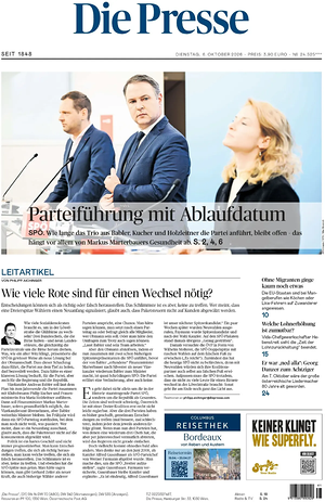 Prima pagina Die Presse di oggi - Quotidiano estero