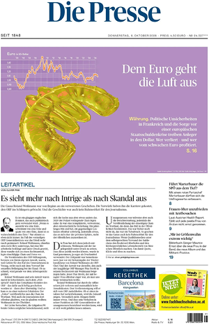 Prima pagina Die Presse di oggi - Quotidiano estero