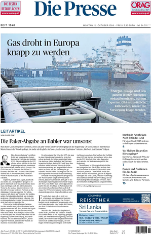Prima pagina Die Presse di oggi - Quotidiano estero