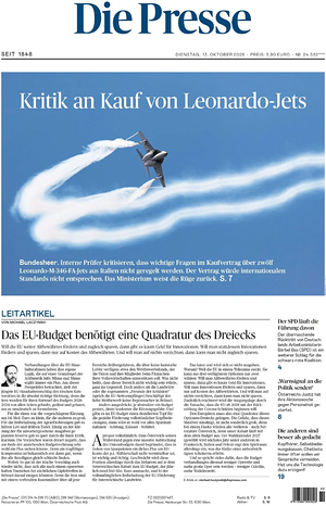 Prima pagina Die Presse di oggi - Quotidiano estero