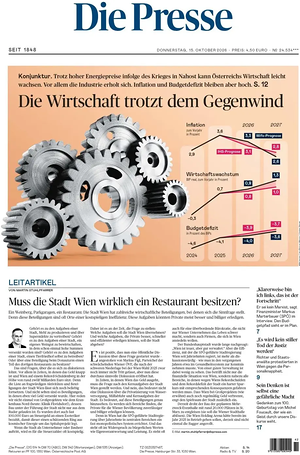 Prima pagina Die Presse di oggi - Quotidiano estero