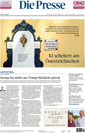 Prima pagina Die Presse di oggi - Quotidiano estero