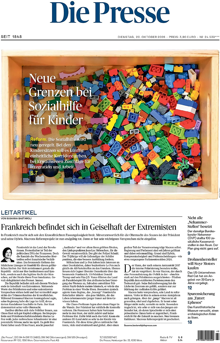 Prima pagina Die Presse di oggi - Edicola 20 Ottobre 2026