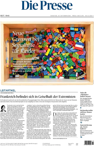 Prima pagina Die Presse di oggi - Quotidiano estero
