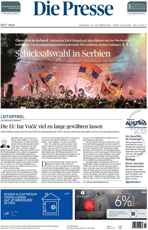 Prima pagina Die Presse di oggi - Quotidiano estero