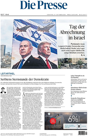 Prima pagina Die Presse di oggi - Quotidiano estero