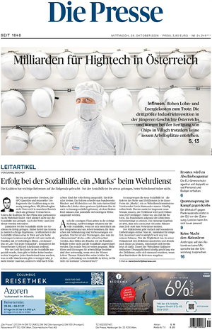 Prima pagina Die Presse di oggi - Quotidiano estero