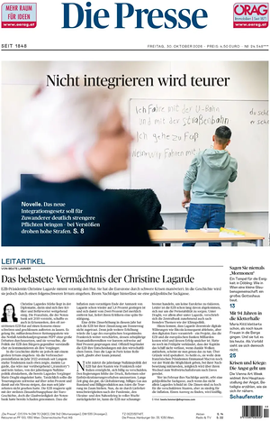 Prima pagina Die Presse di oggi - Quotidiano estero
