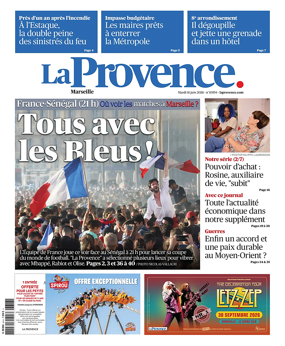 Une de La Provence Marseille du jour - Presse 16 juin 2026