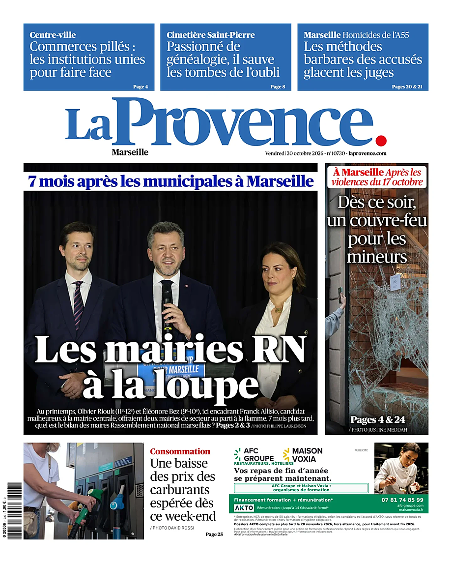 Une de La Provence Marseille du jour - Presse 30 octobre 2026