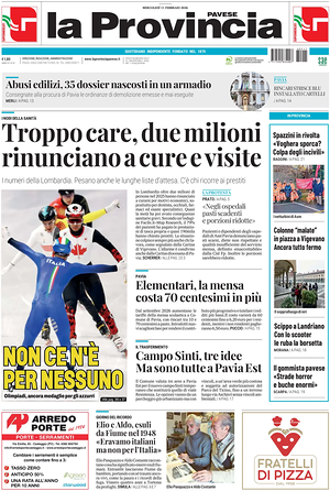Prima pagina La Provincia Pavese di oggi - Quotidiano regionale