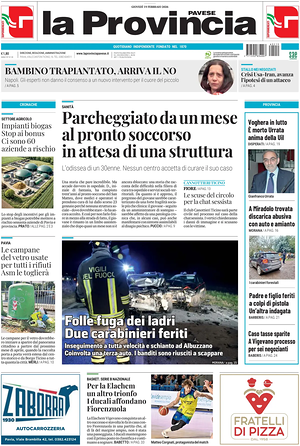 Prima pagina La Provincia Pavese di oggi - Quotidiano regionale