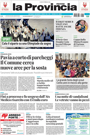 Prima pagina La Provincia Pavese di oggi - Quotidiano regionale