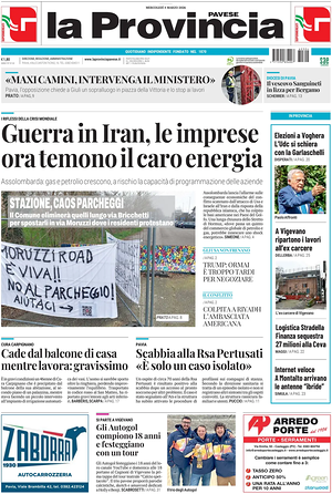 Prima pagina La Provincia Pavese di oggi - Quotidiano regionale