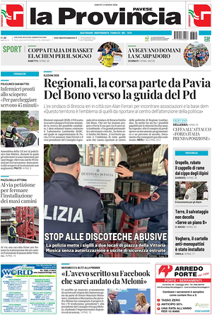 Prima pagina La Provincia Pavese di oggi - Quotidiano regionale
