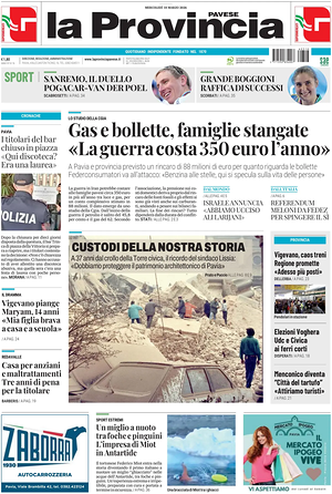 Prima pagina La Provincia Pavese di oggi - Quotidiano regionale
