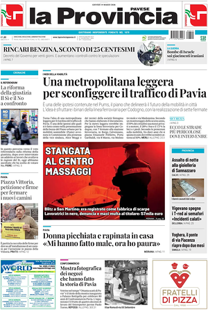 Prima pagina La Provincia Pavese di oggi - Quotidiano regionale