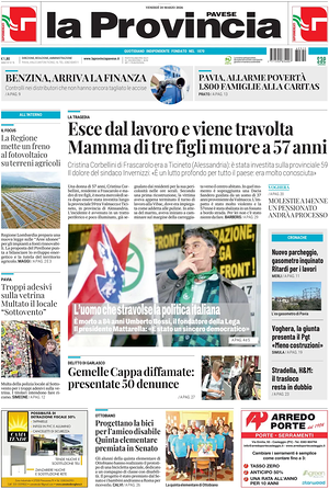 Prima pagina La Provincia Pavese di oggi - Quotidiano regionale
